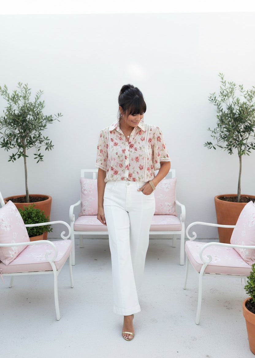 Pink Floral Button Down Top - Jolie Femme Boutique