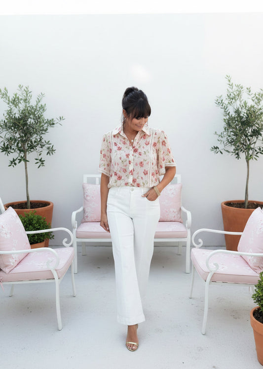 Pink Floral Button Down Top - Jolie Femme Boutique