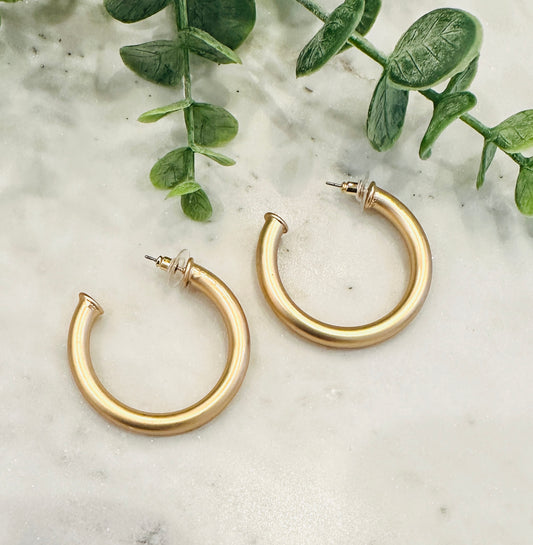 Satin Gold Stud Hoop Earring