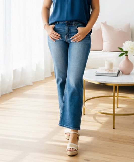 Tummy Control Mid Rise Cropped Wide Leg Jean