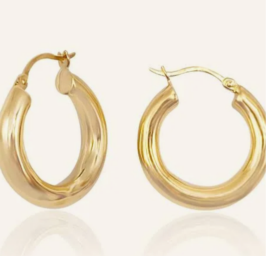 1.5” Chunky Gold Hoop With Latch Back - Jolie Femme Boutique