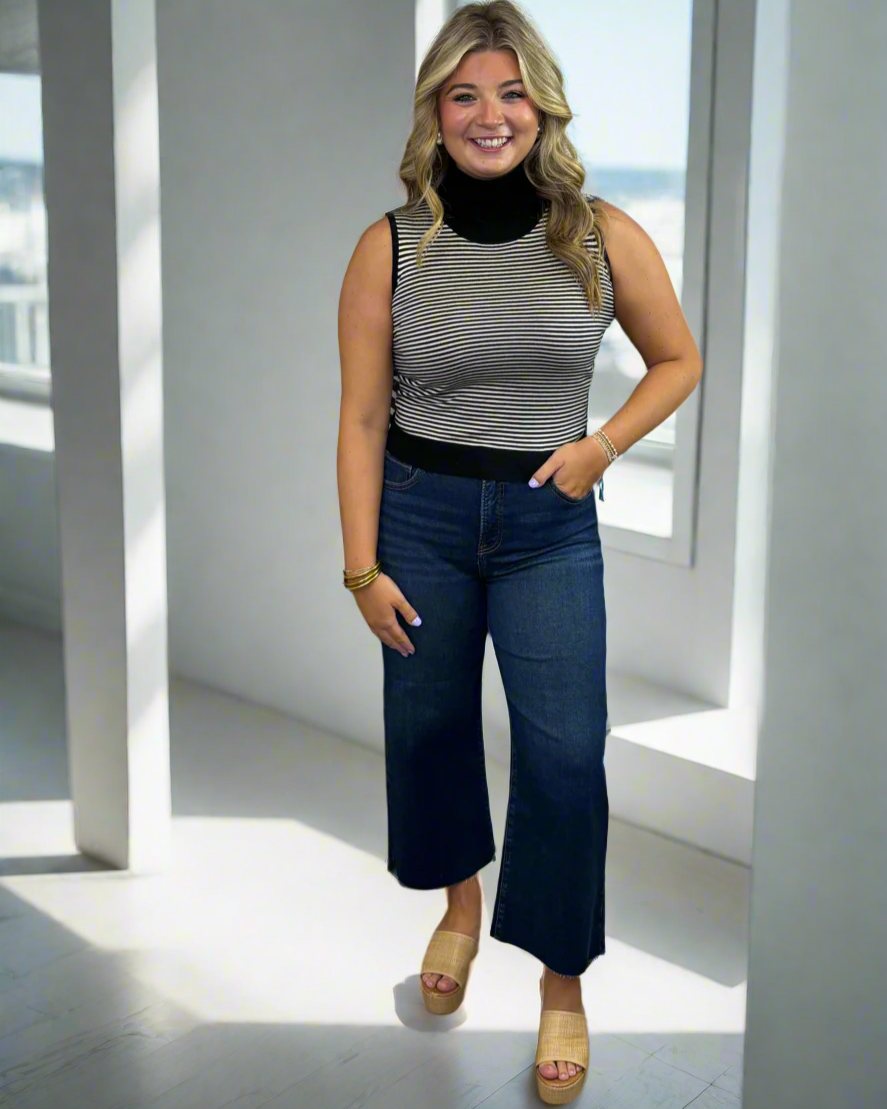 Striped Turtle Neck Sweater Vest - Jolie Femme Boutique