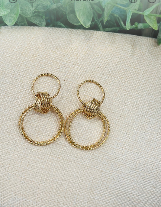 Gold Double Textured 2" Drop Earring