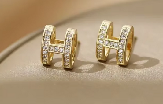 Mini Gold Rhinestone H Earring