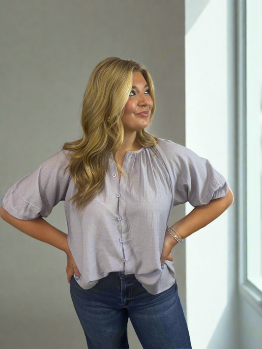 Lilac Button Up Flowy Blouse - Jolie Femme Boutique