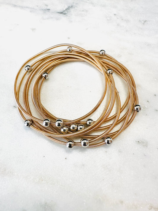 Set Of 8 Guitar String W/ Silver Bead Bracelet - Jolie Femme Boutique
