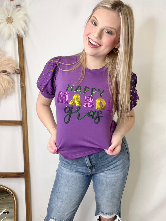 MARDI GRAS PUFF SLEEVE - Jolie Femme Boutique