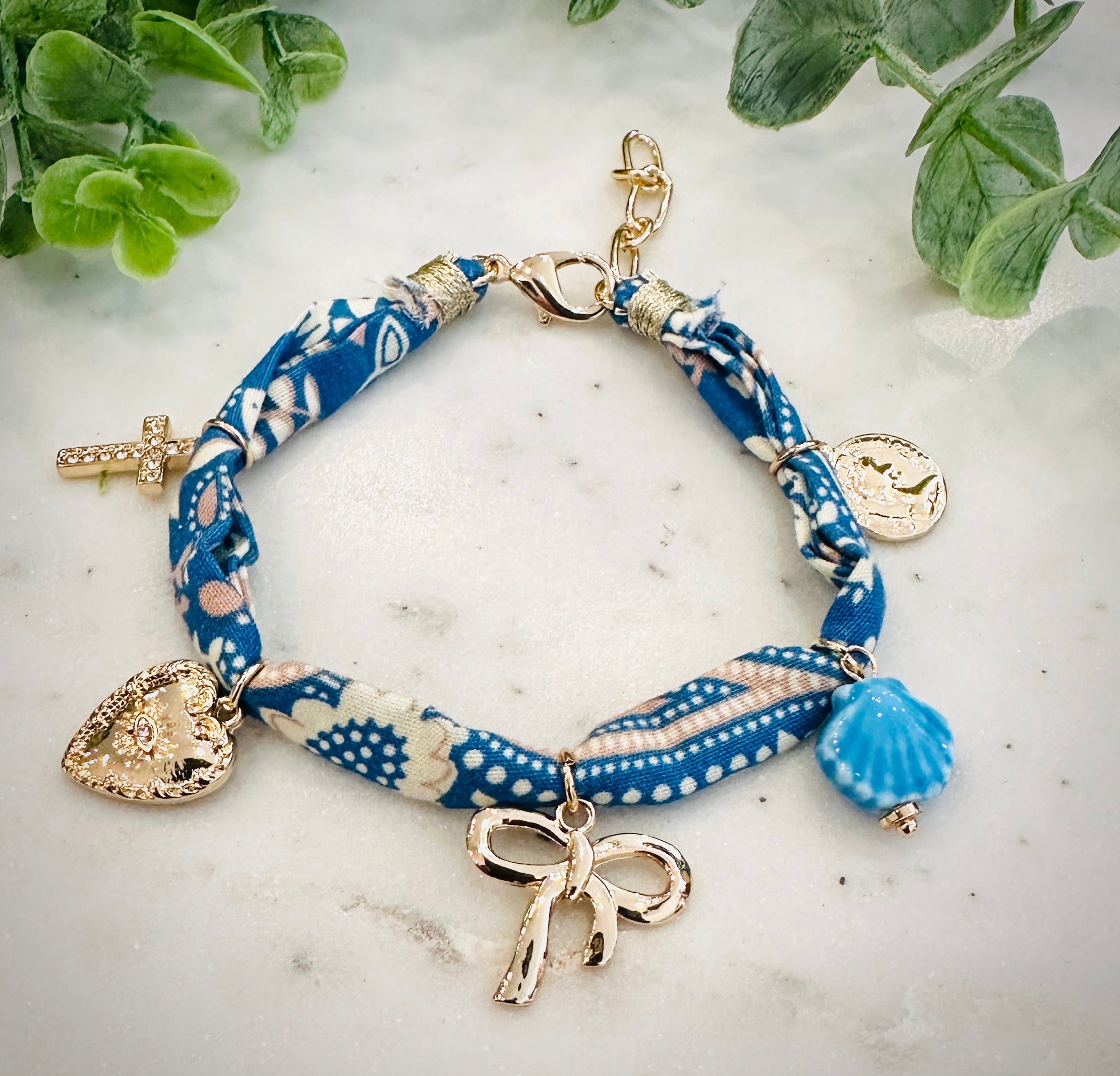Blue and White Scarf Charm Bracelet - Jolie Femme Boutique