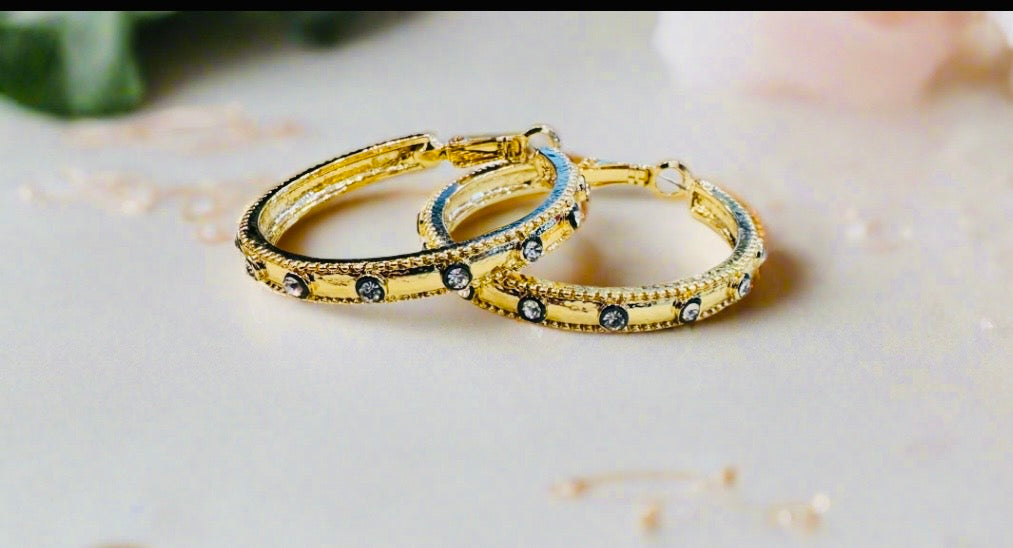 Large 18K Gold Plated Hoop with Rhinestone Detail - Jolie Femme Boutique