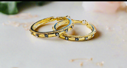 Large 18K Gold Plated Hoop with Rhinestone Detail - Jolie Femme Boutique