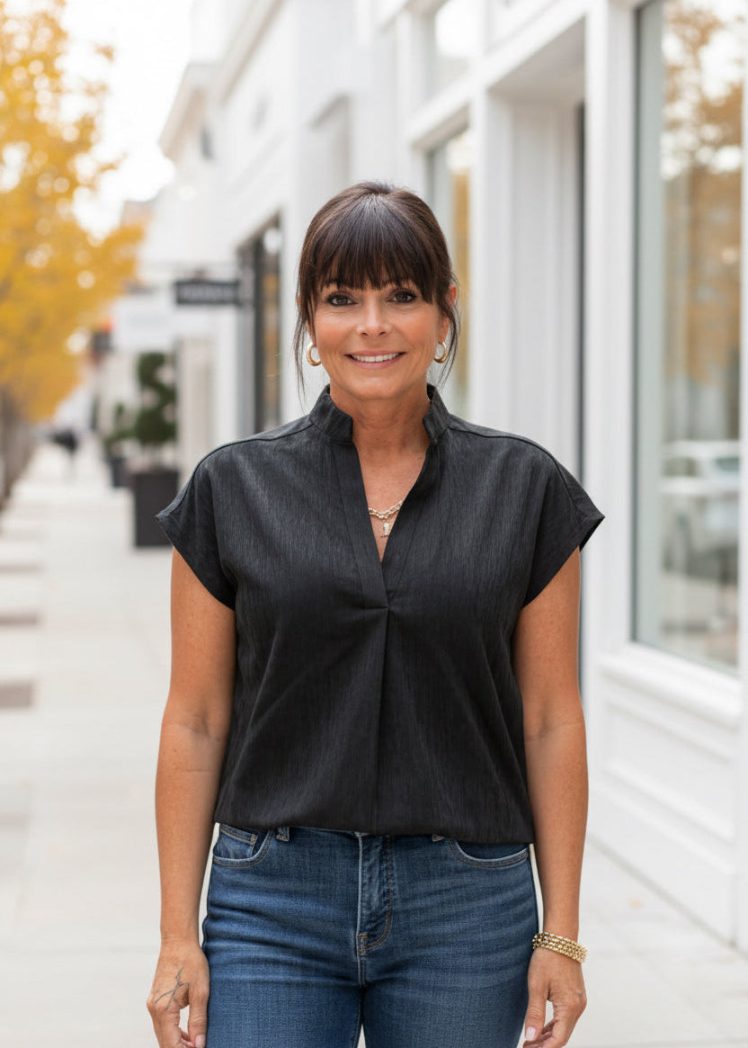 Soft Matte Black Drop Shoulder Top