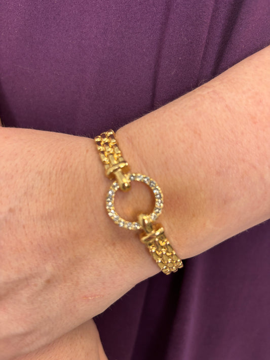 Gold Watch Band Bracelet W/Rhinestones - Jolie Femme Boutique