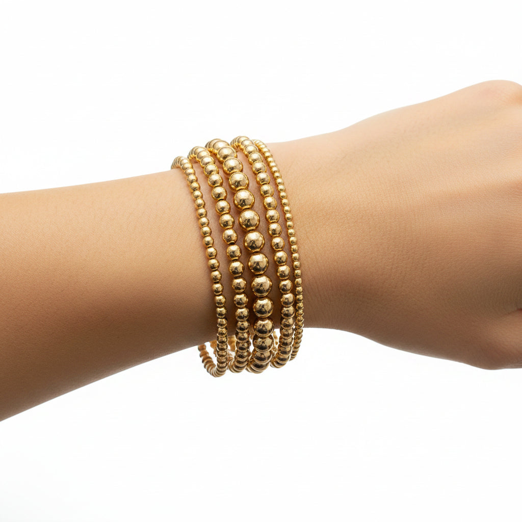 Gold Beaded Stretch Bracelet Stack - Jolie Femme Boutique