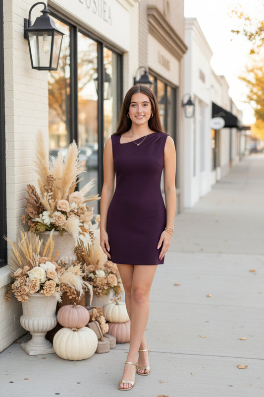 Plum Asymmetrical Sheath Mini Dress