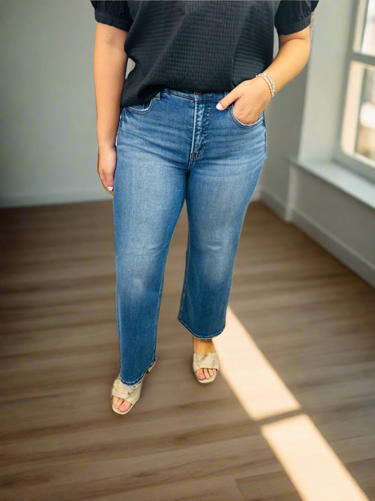 Tummy Control Mid Rise Cropped Wide Leg Jean - Jolie Femme Boutique