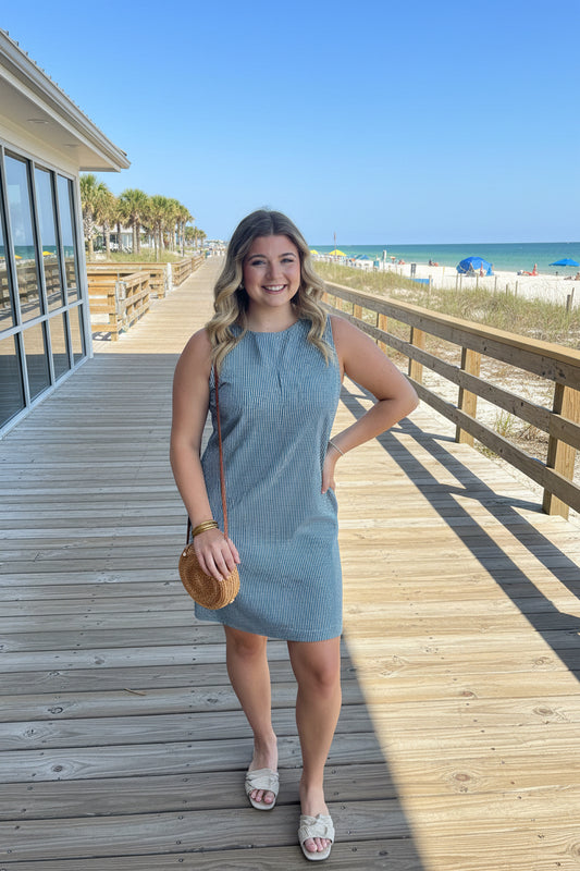 Navy Stripe A-Line Dress - Jolie Femme Boutique