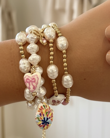 Coquette Pearl Charm Bracelet Set