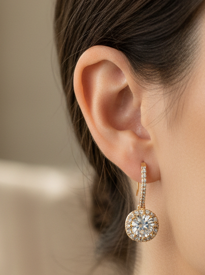 Gold Halo Rhinestone Drop Earring
