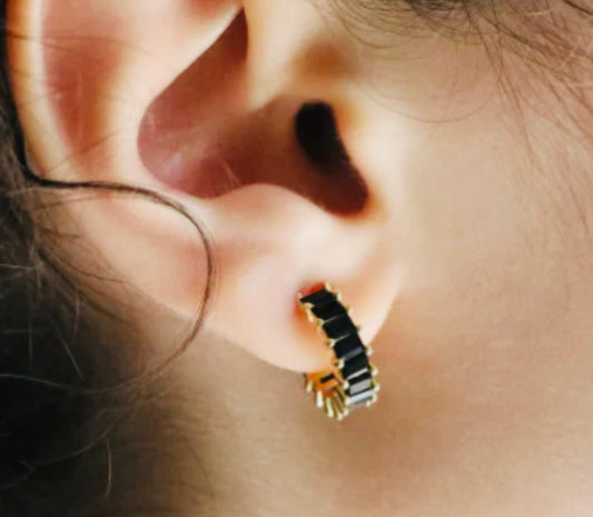 Black Crystal Open Hoop Earring - Jolie Femme Boutique