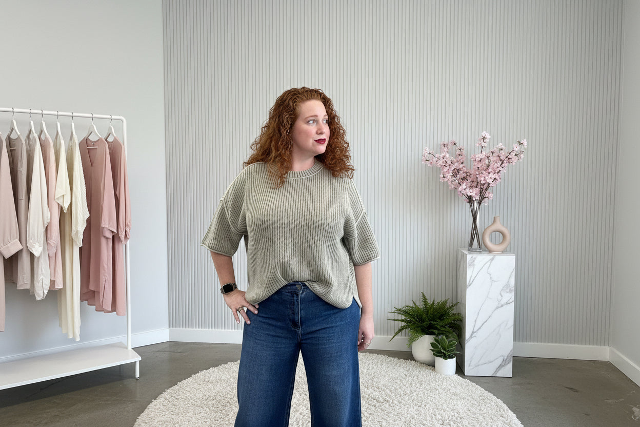 Light Olive Drop Shoulder Top - Jolie Femme Boutique