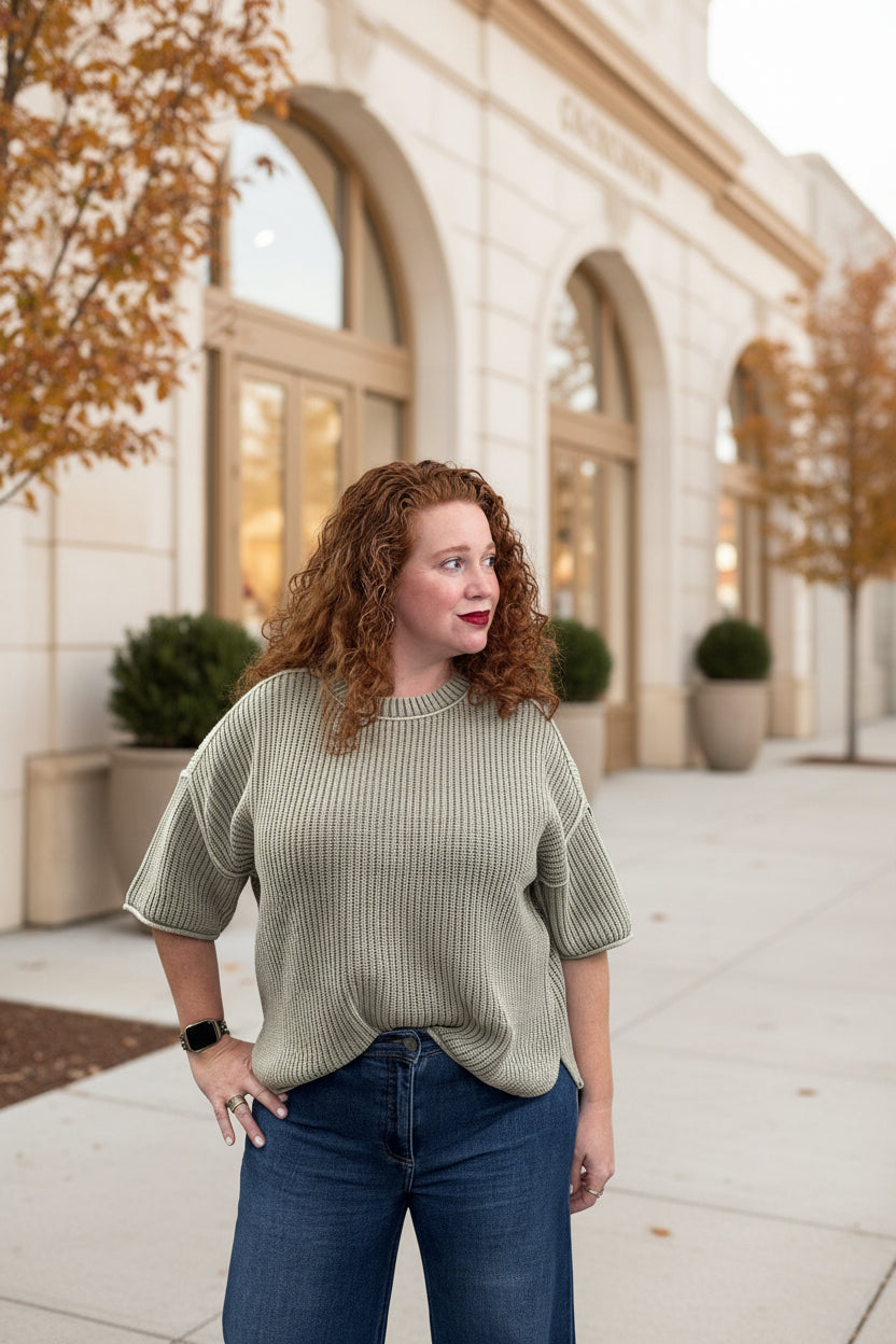 Light Olive Drop Shoulder Top - Jolie Femme Boutique