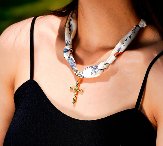 Scarf Necklace With Bubble Cross - Jolie Femme Boutique