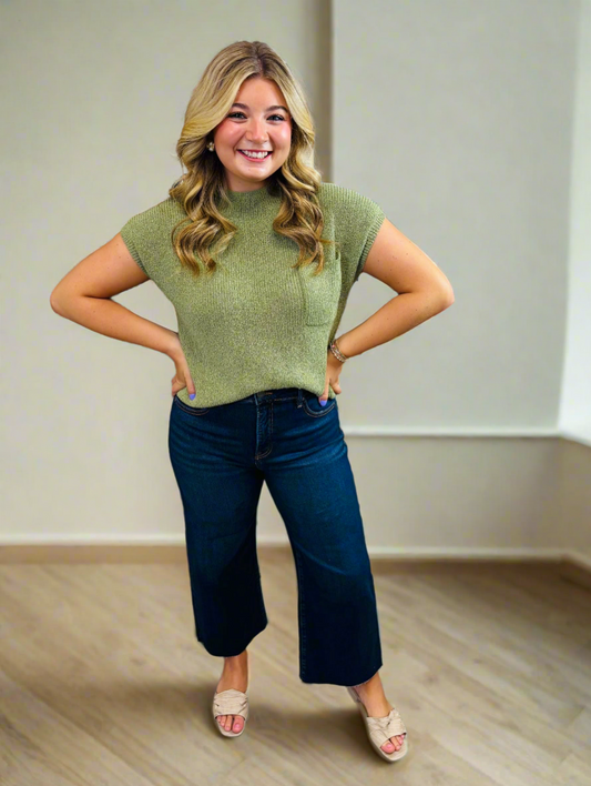 Short Sleeve Sweater W/ Front Pocket - Jolie Femme Boutique