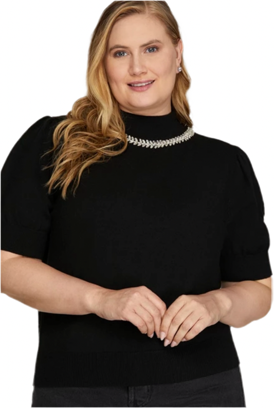 Plus Size Rhinestone Mock Neck Sweater