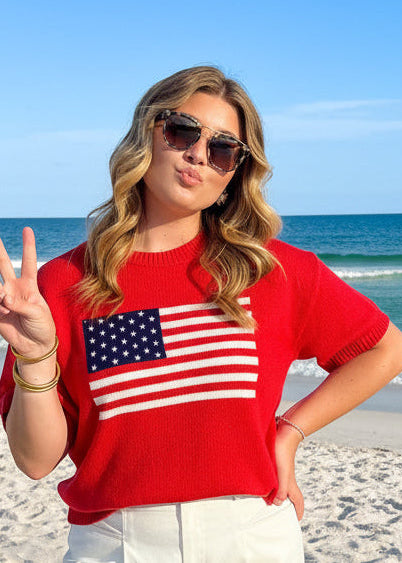 Red American Flag Top - Jolie Femme Boutique