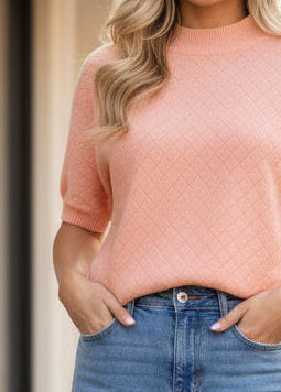 Mock Neck Pointelle Short Sleeve Top