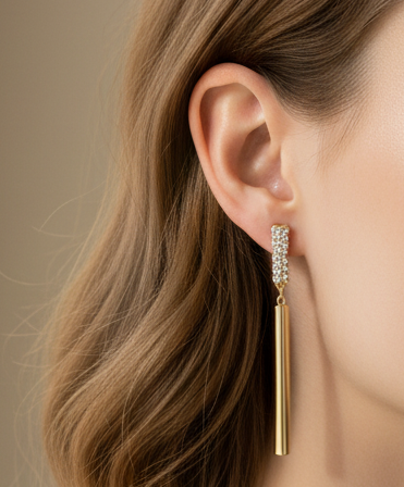 Rhinestone Cylinder Drop Earring - Jolie Femme Boutique