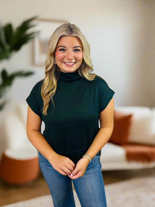 Hunter Green Mock Neck Top - Jolie Femme Boutique