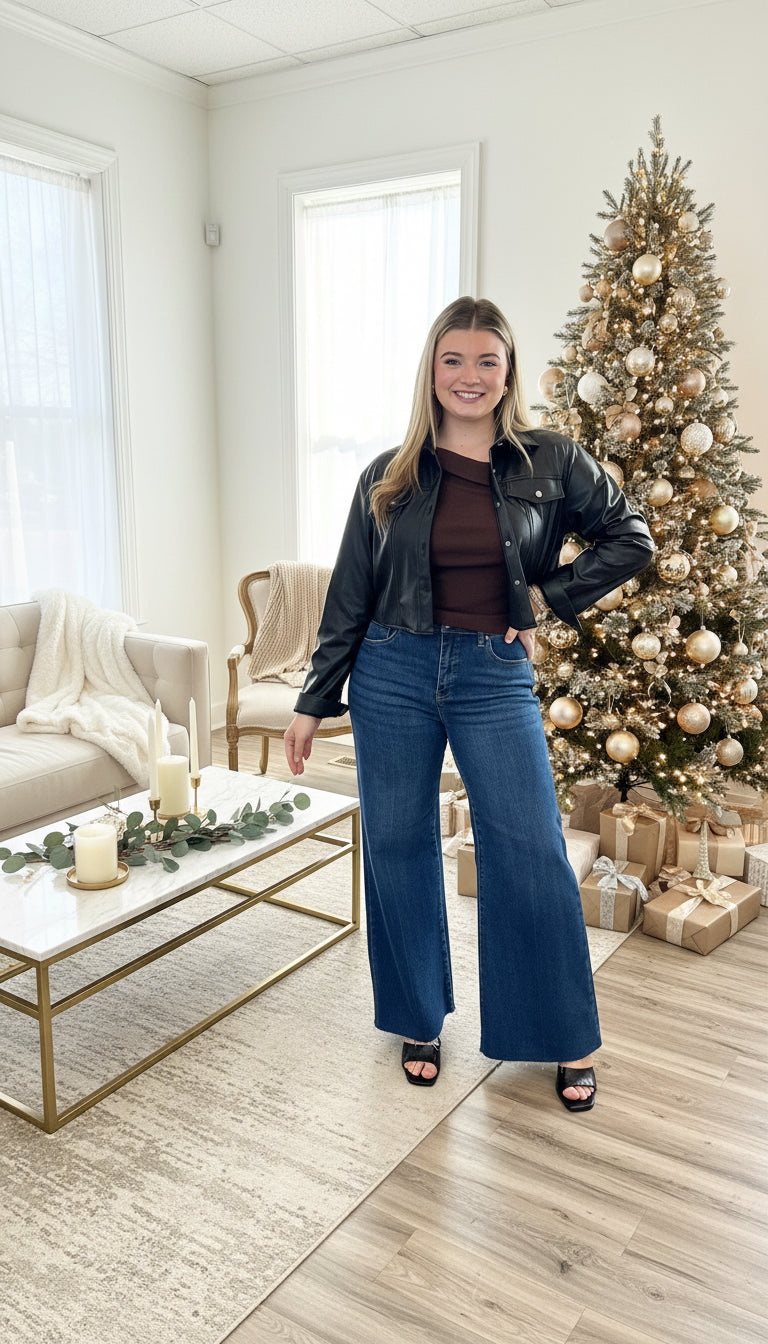 Faux Leather Long Sleeve Jacket