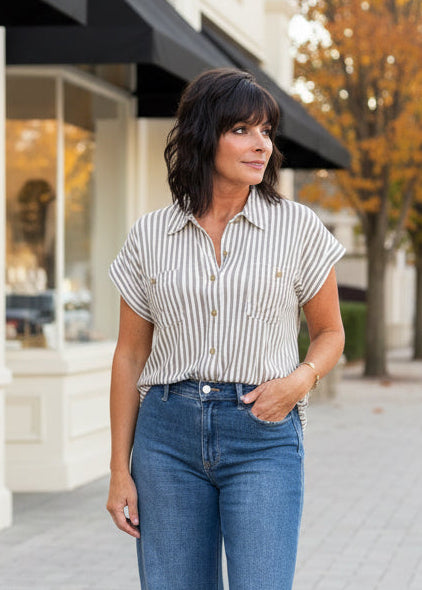 Mocha & Cream Button-Up Top