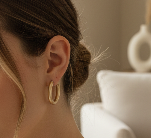 Satin Gold Stud Hoop Earring
