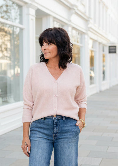 Soft Pink Seed Stitch Dolman Sleeve Cardigan