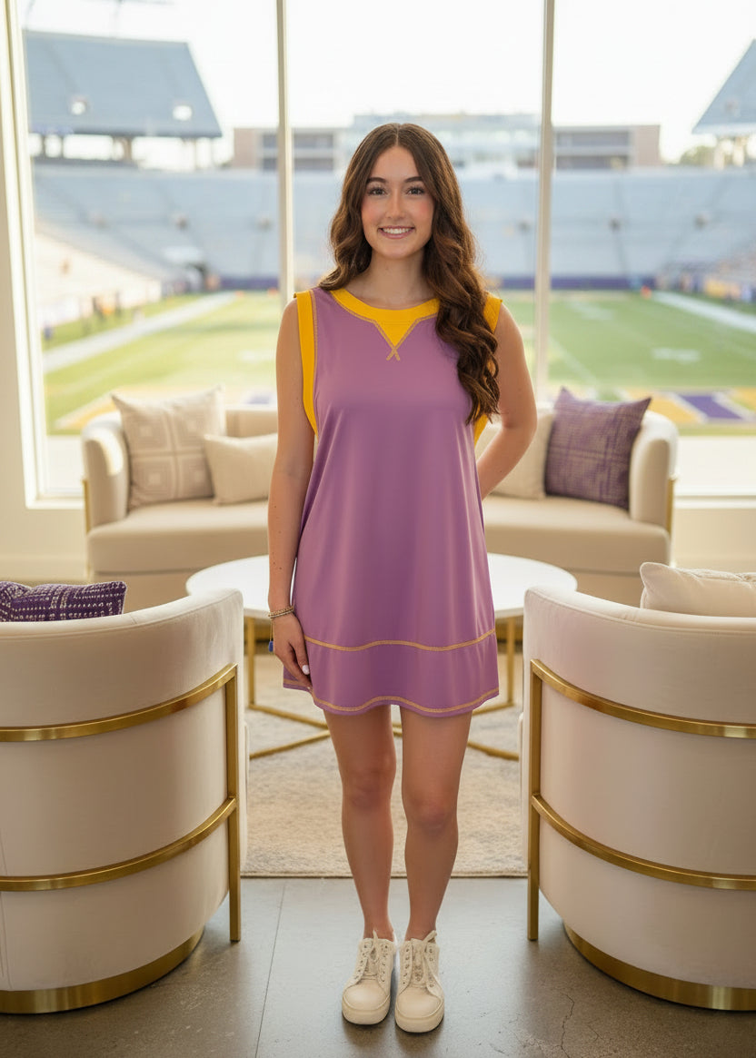 A-Line Purple & Gold Gameday Dress