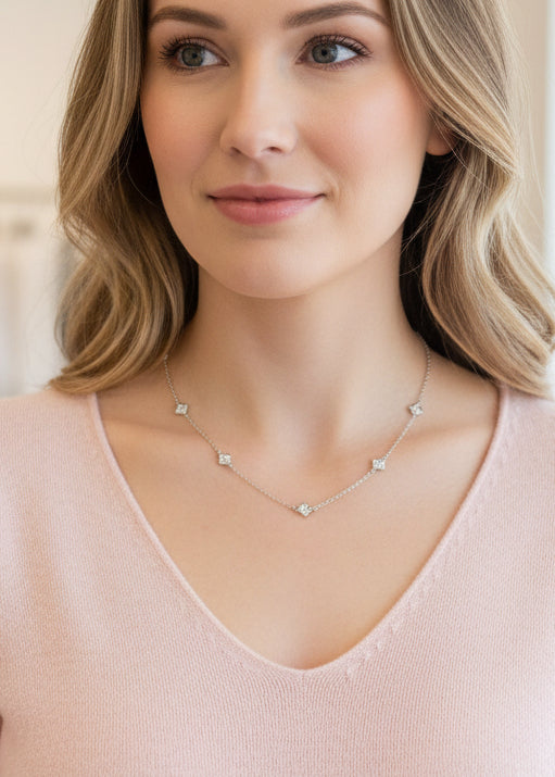 Silver Dainty Chain W/ Clear Crystal Accent - Jolie Femme Boutique