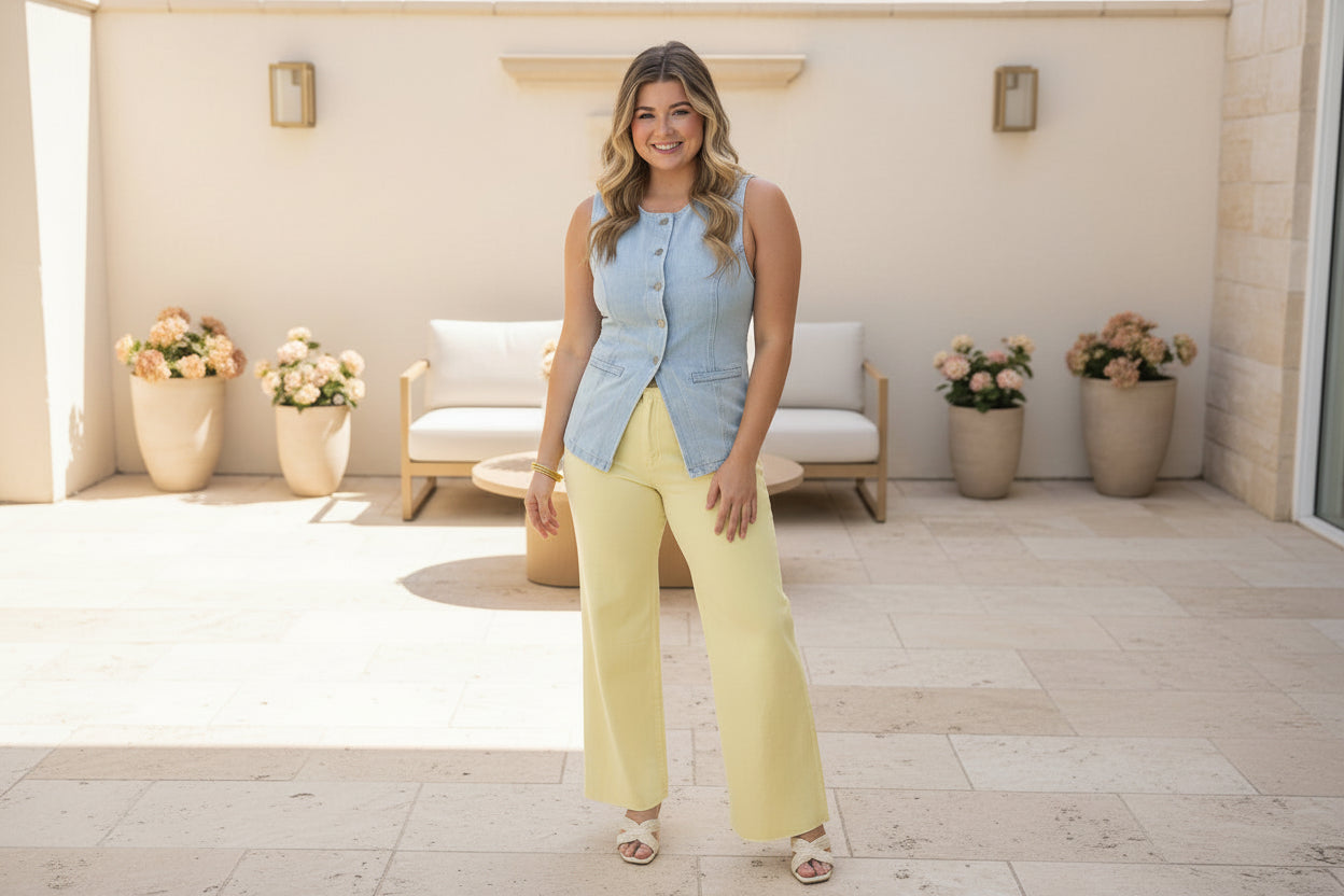 Soft Yellow Wide Leg Denim - Jolie Femme Boutique