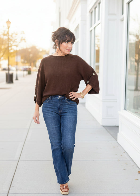 Chocolate Moss Stitch Relaxed Sweater