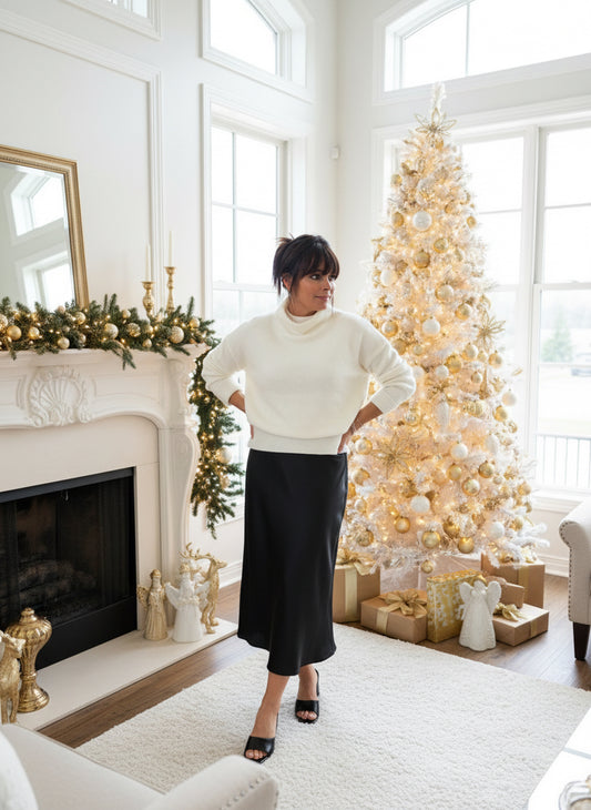 Black Midi Satin Skirt