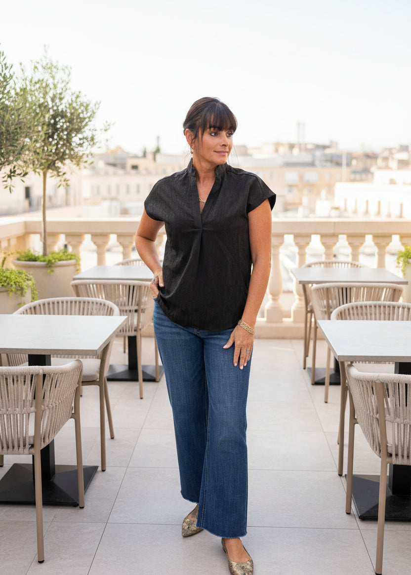 Soft Matte Black Drop Shoulder Top