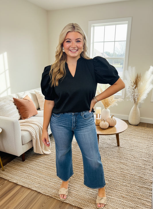 Tummy Control Mid Rise Cropped Wide Leg Jean