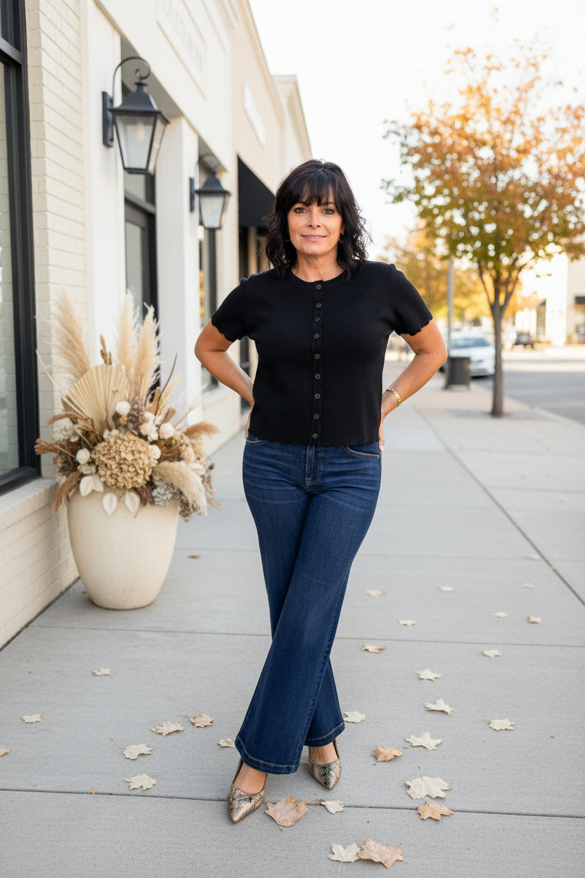 Black Scalloped Knit Cardigan