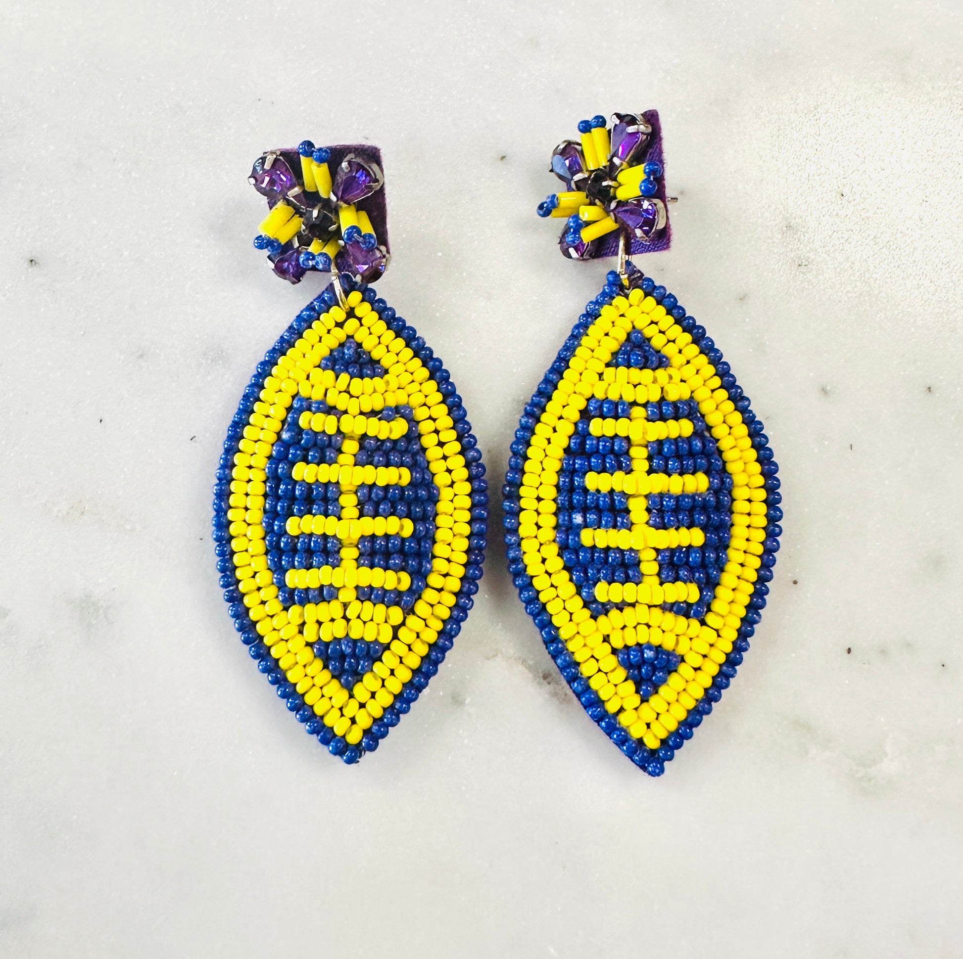 Yellow and Purple Football Beaded Earrings - Jolie Femme Boutique