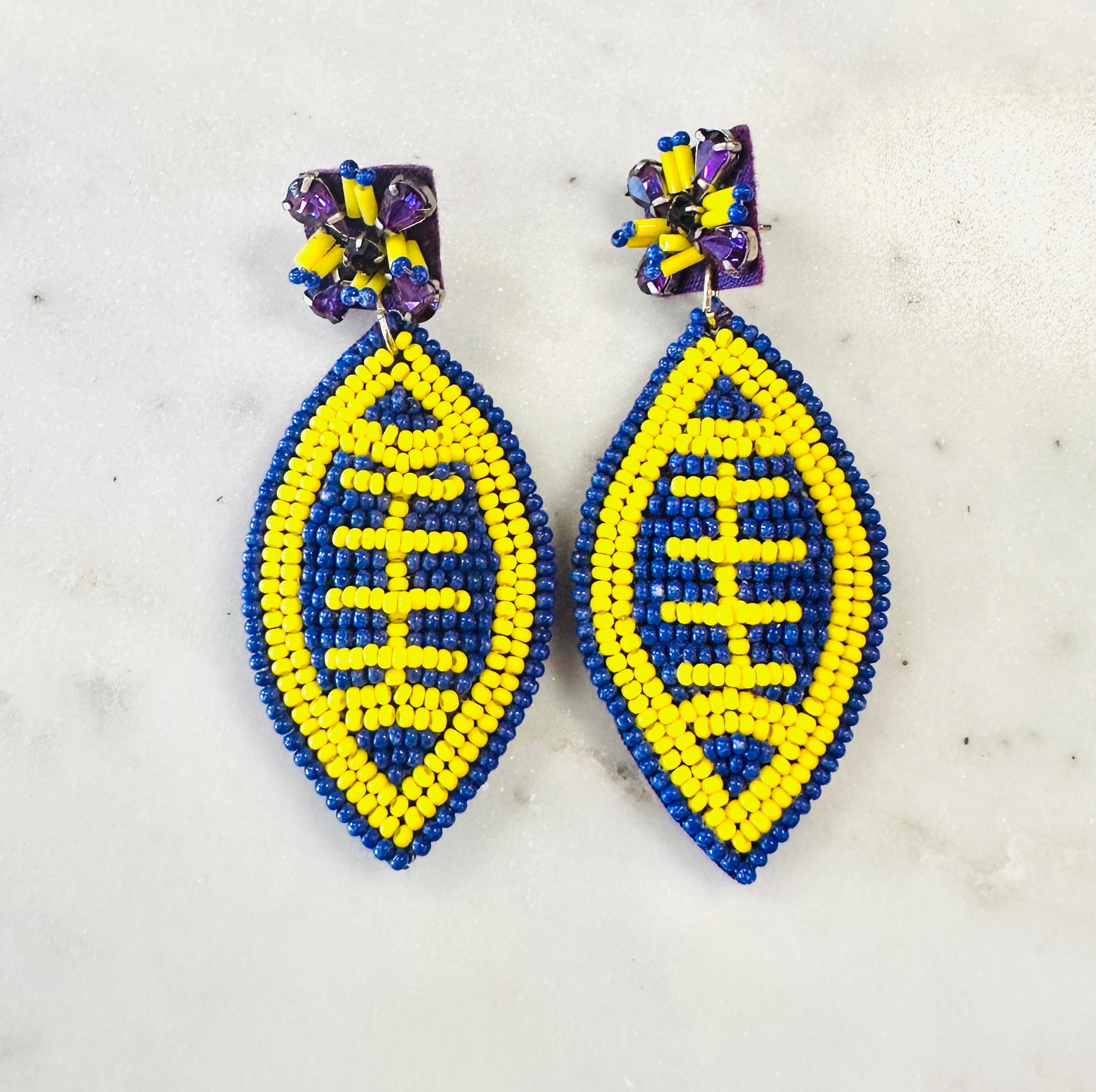 Yellow and Purple Football Beaded Earrings - Jolie Femme Boutique