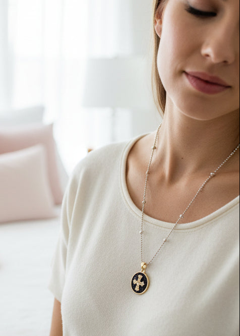 Black Rhinestone Cross Pendant Necklace - Jolie Femme Boutique