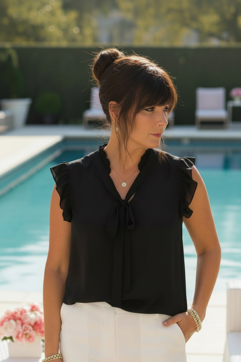 Black Ruffle Cap Sleeve Top - Jolie Femme Boutique