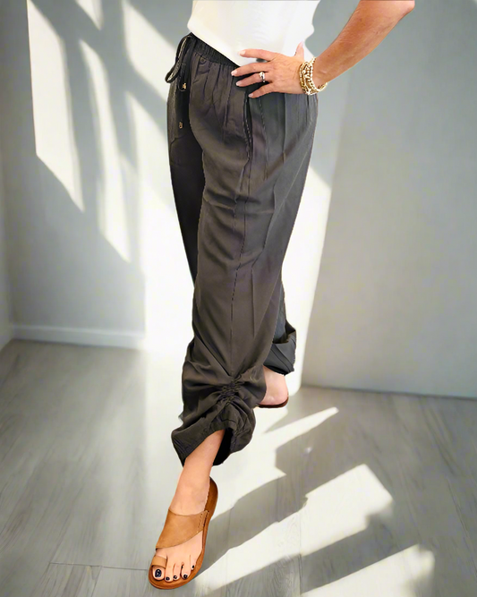 Charcoal Adjustable Ruched Pant - Jolie Femme Boutique