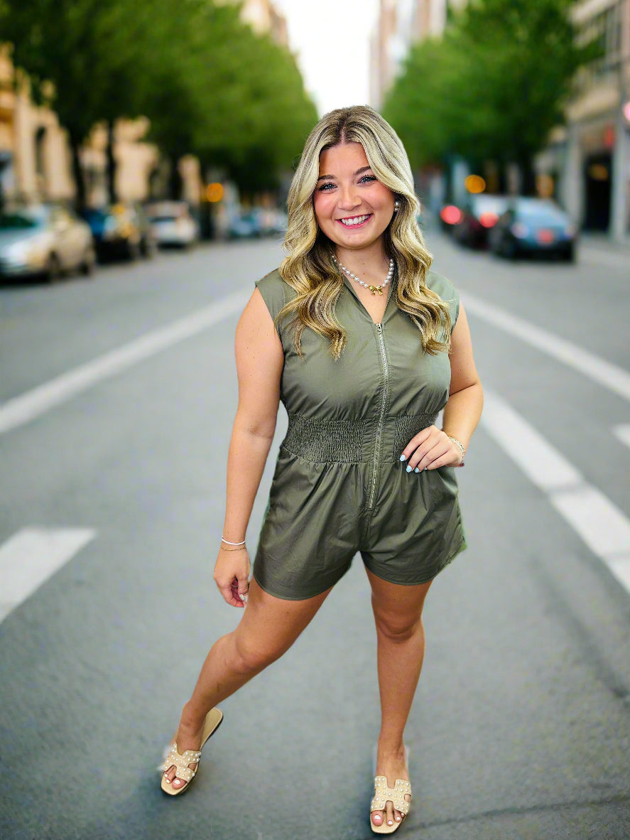 Olive Smocked Waist Romper - Jolie Femme Boutique